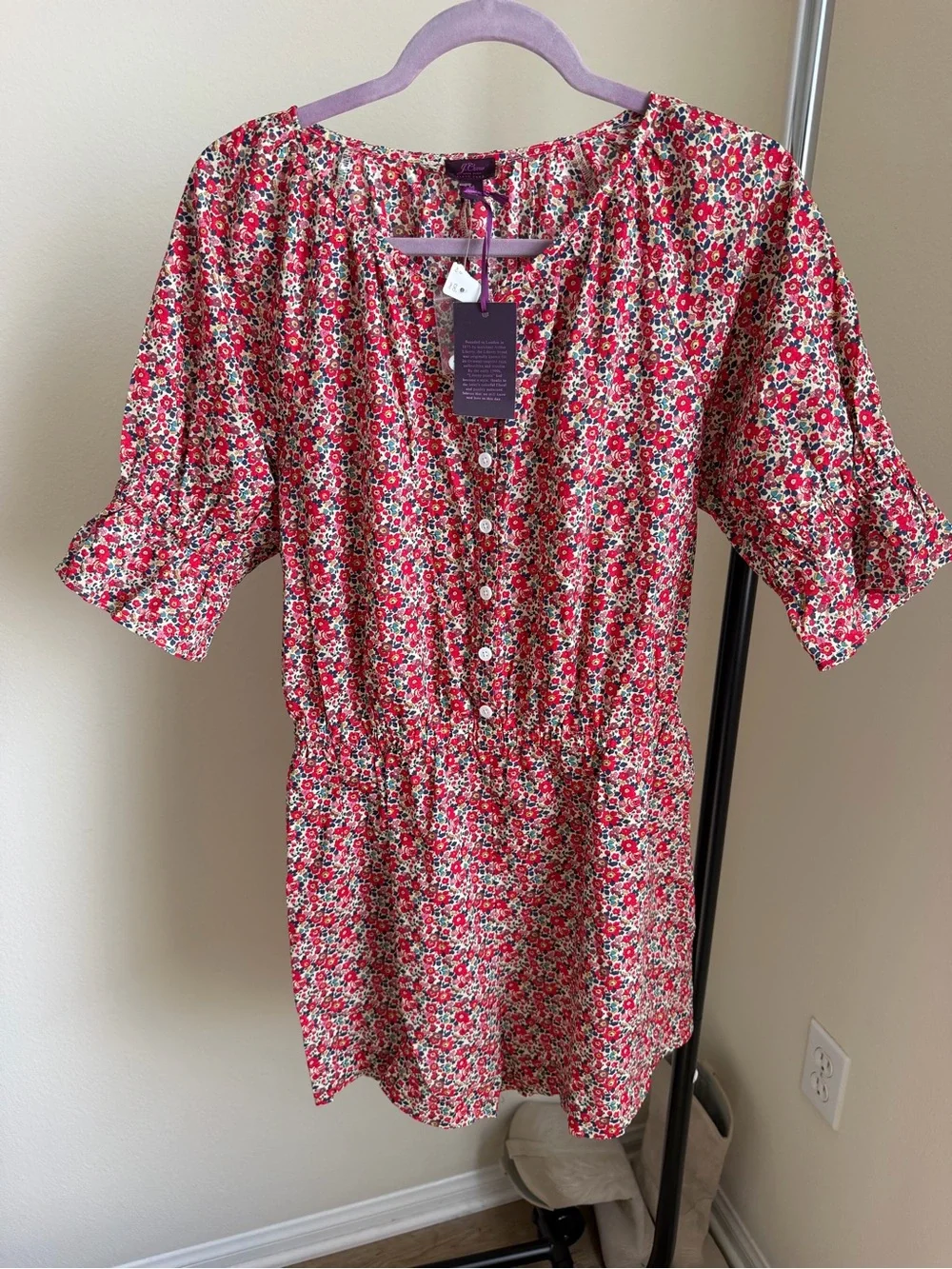 NWT J.Crew Liberty Fabric Floral Mini Dress Size M Red Cottagecore Boho